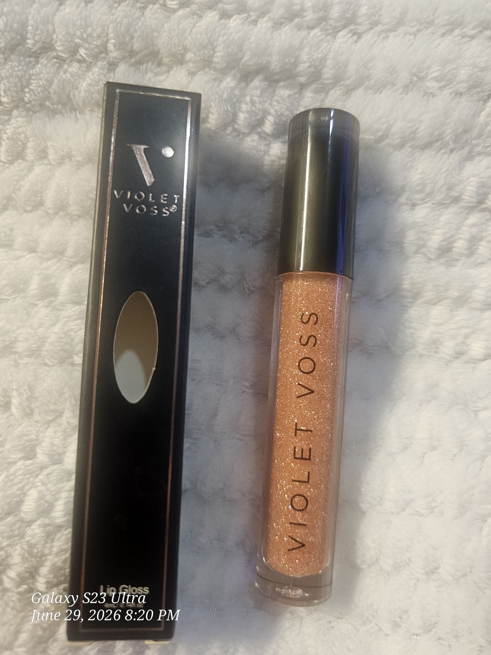 Violet Voss Shimmer Lip Gloss — Peach Sparkle
